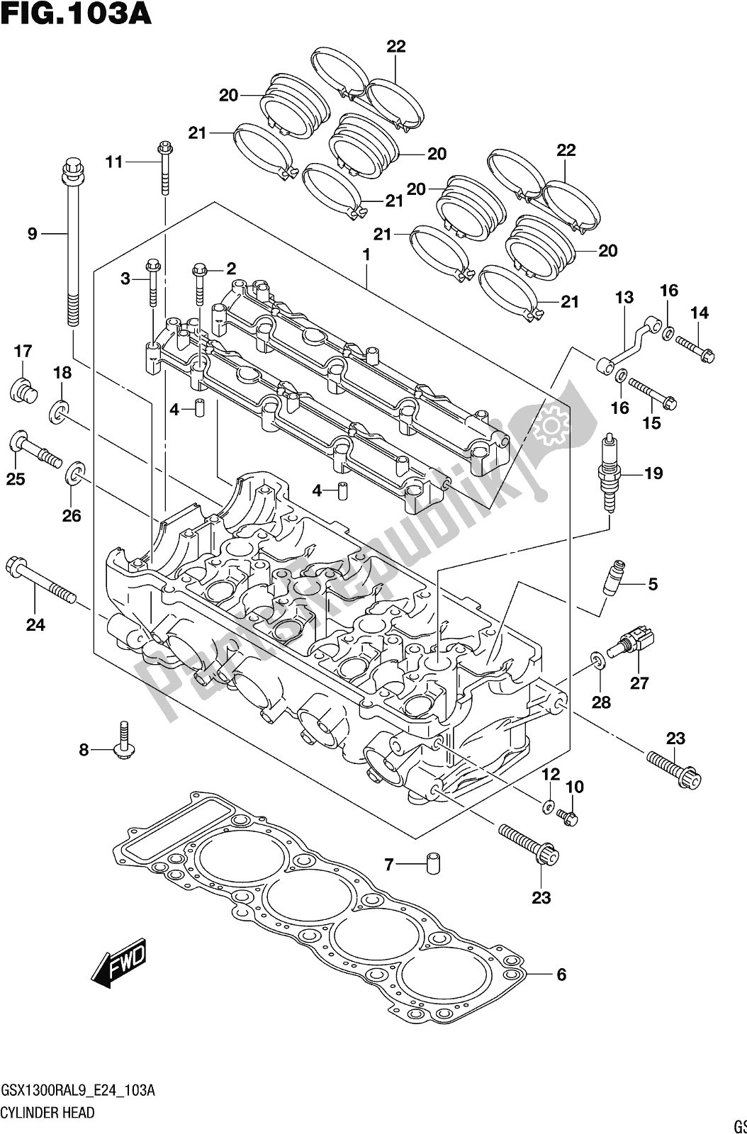 Alle onderdelen voor de Fig. 103a Cylinder Head van de Suzuki GSX 1300 RA 2019