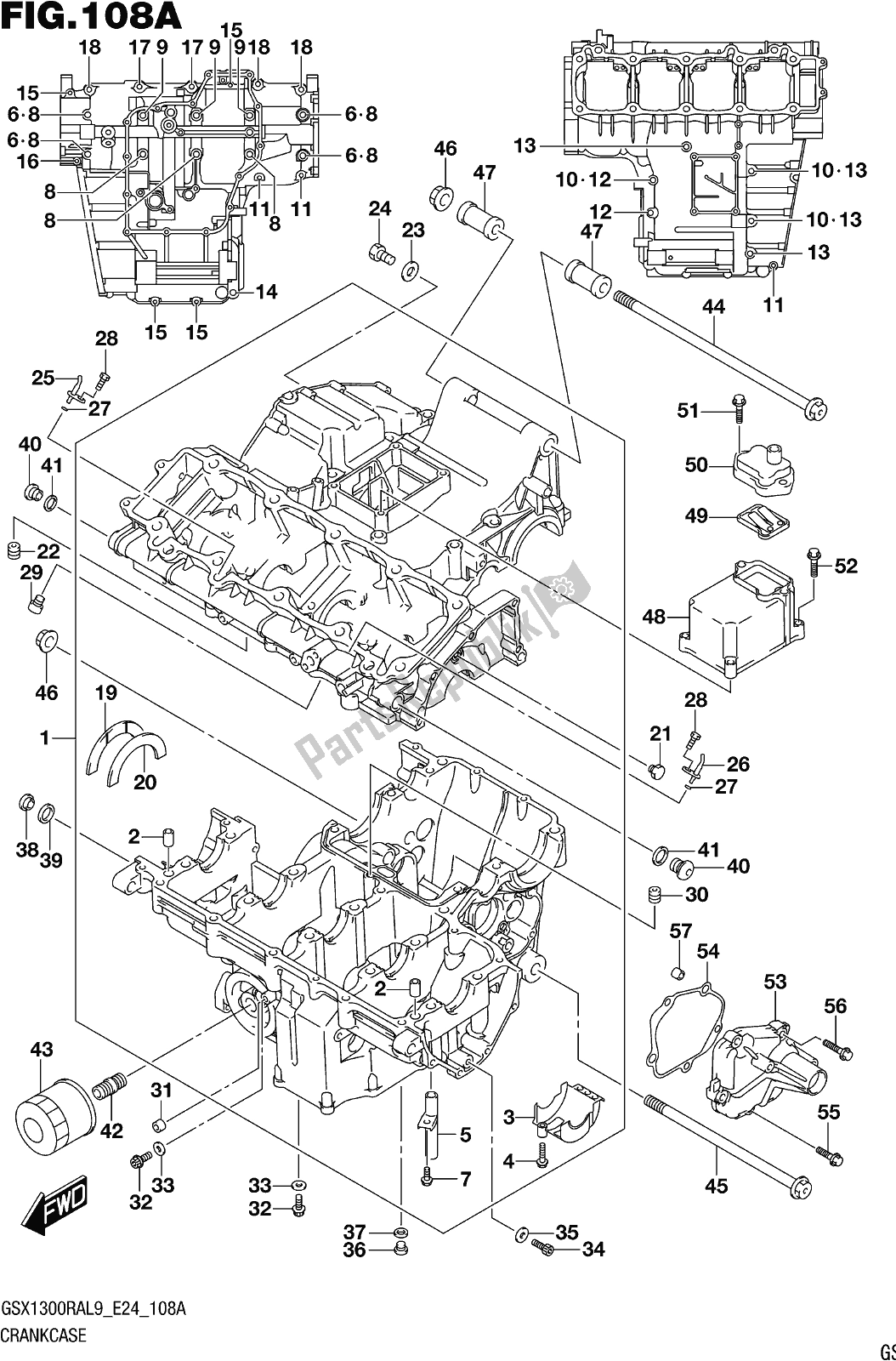 Tutte le parti per il Fig. 108a Crankcase del Suzuki GSX 1300 RA 2019
