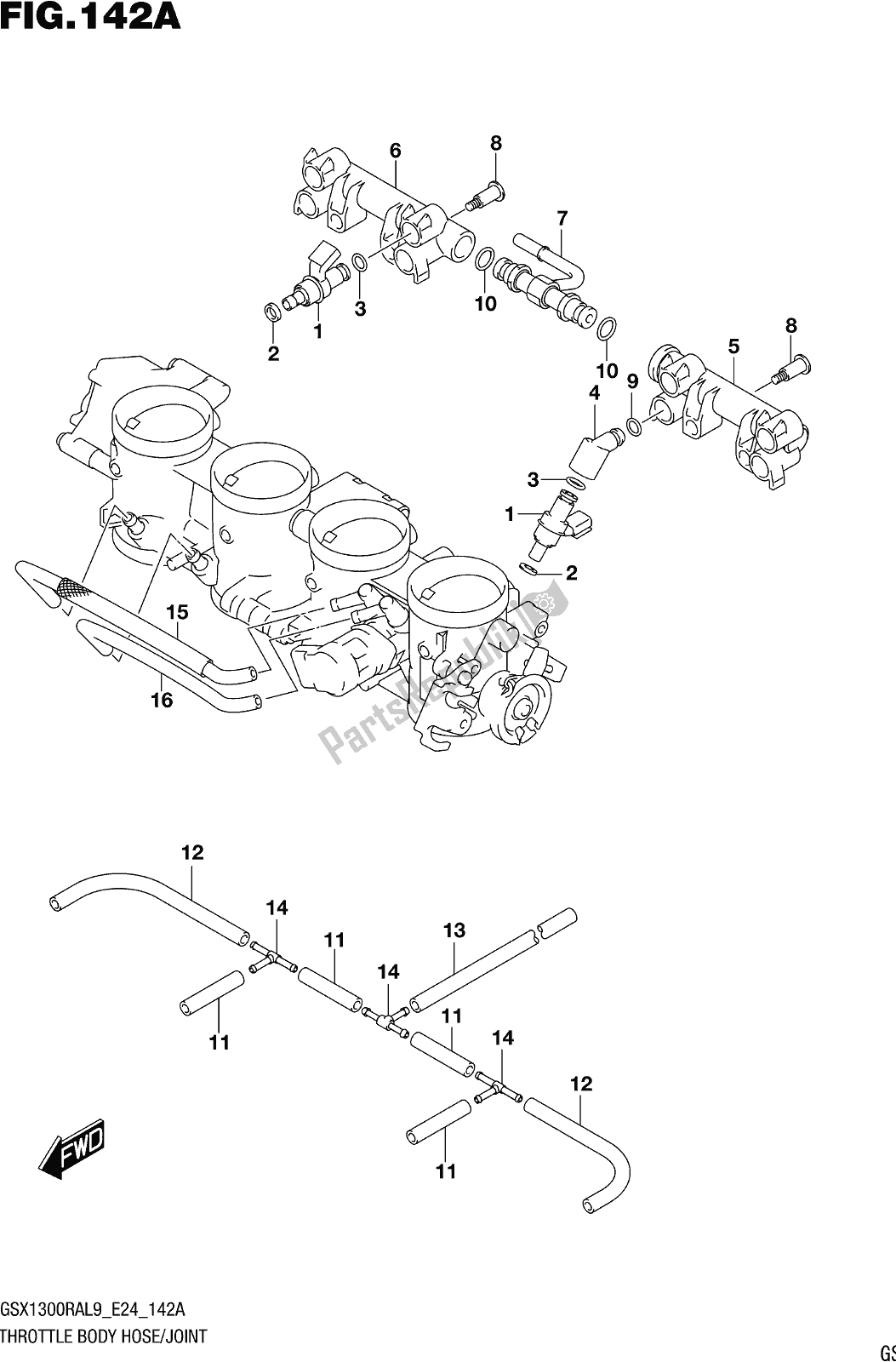 Todas as partes de Fig. 142a Throttle Body Hose/joint do Suzuki GSX 1300 RA 2019