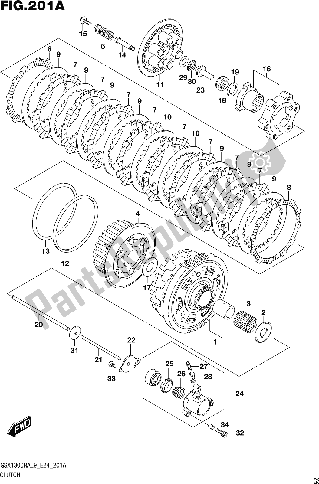 Tutte le parti per il Fig. 201a Clutch del Suzuki GSX 1300 RA 2019