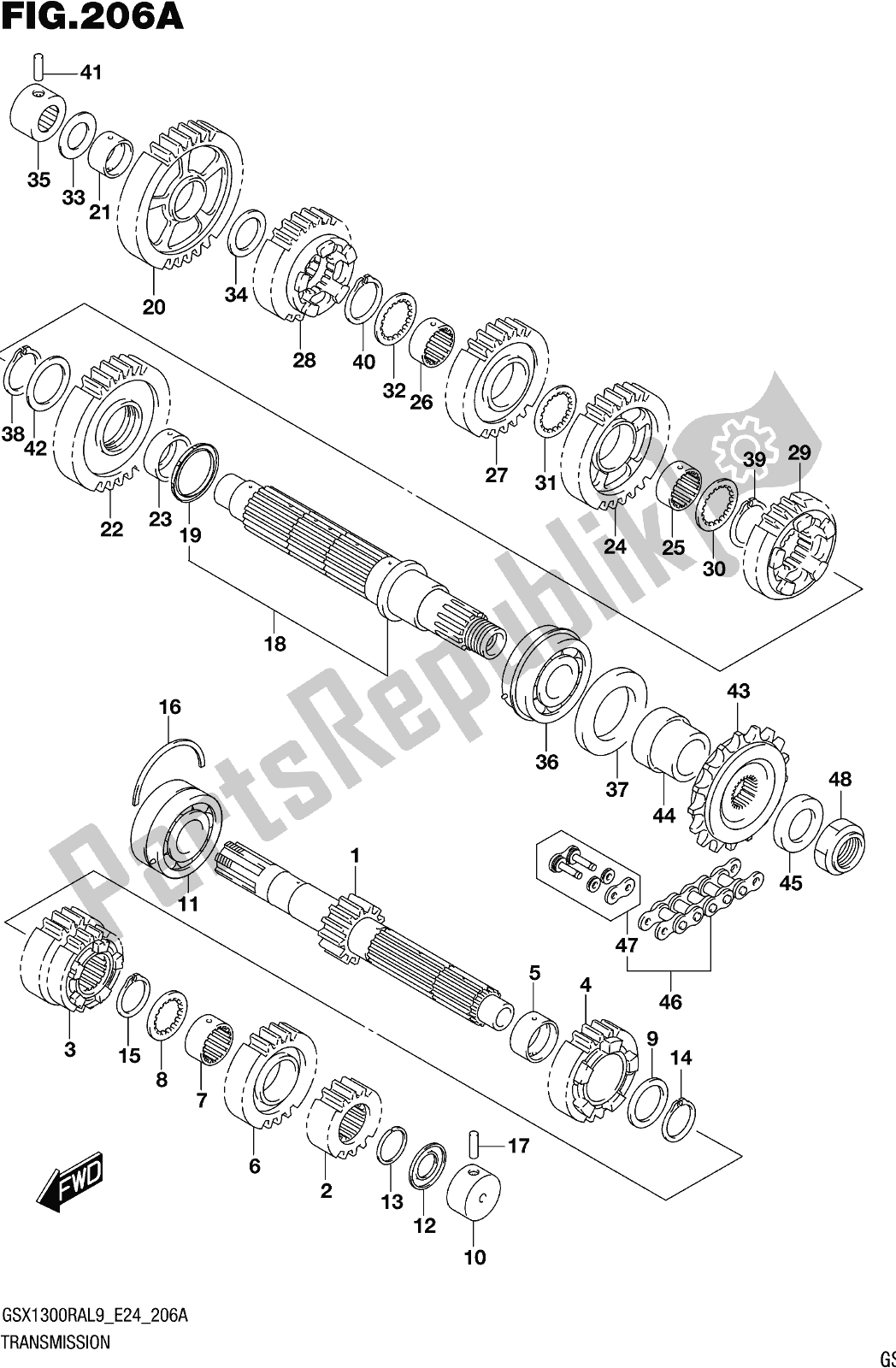 Todas las partes para Fig. 206a Transmission de Suzuki GSX 1300 RA 2019