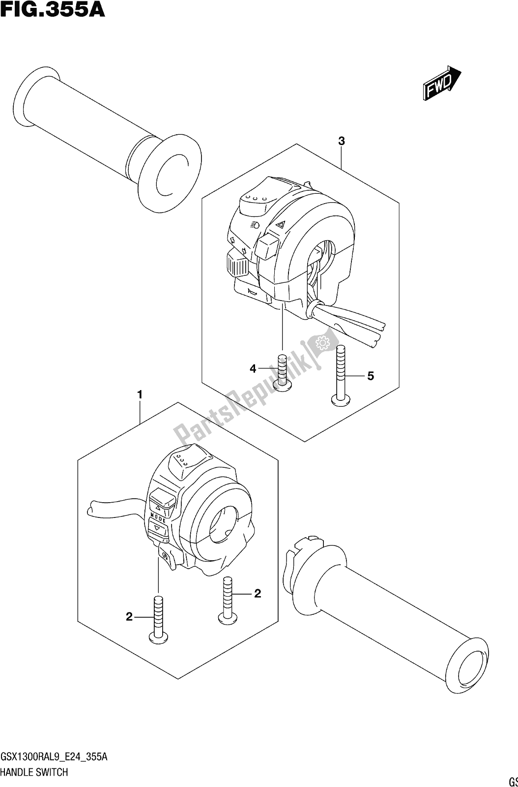 Todas as partes de Fig. 355a Handle Switch do Suzuki GSX 1300 RA 2019