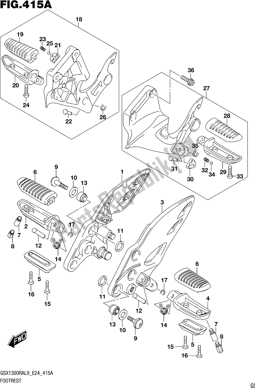 Tutte le parti per il Fig. 415a Footrest del Suzuki GSX 1300 RA 2019