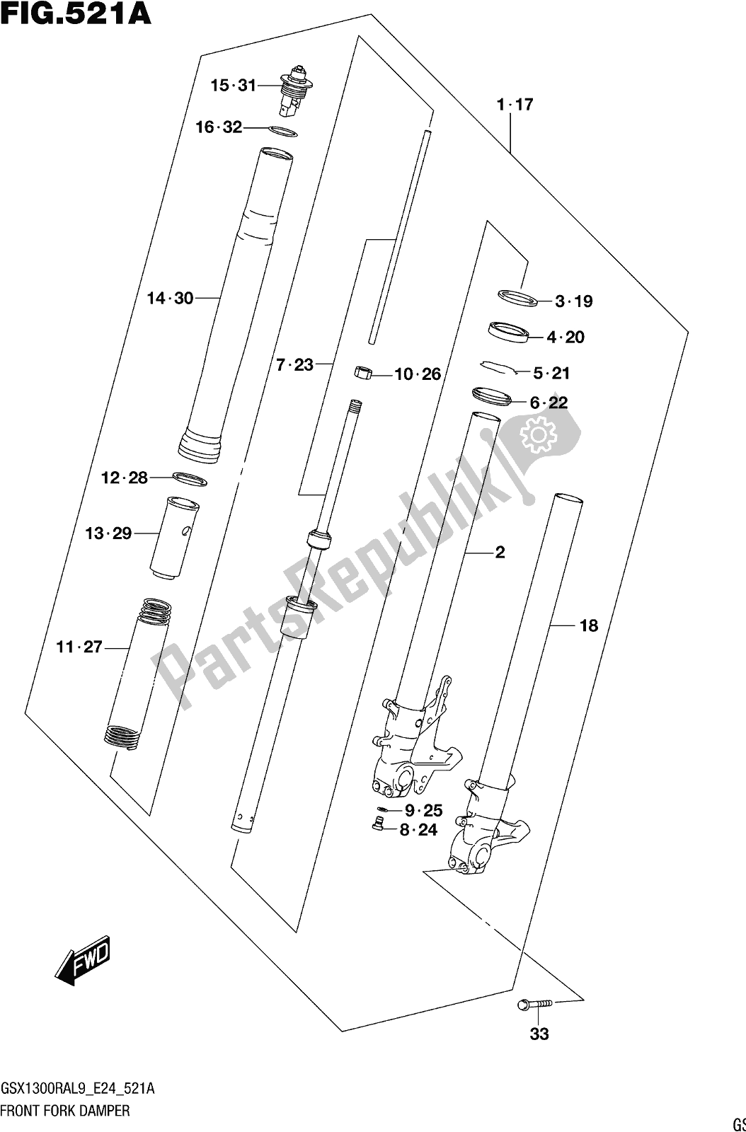 Todas as partes de Fig. 521a Front Fork Damper do Suzuki GSX 1300 RA 2019