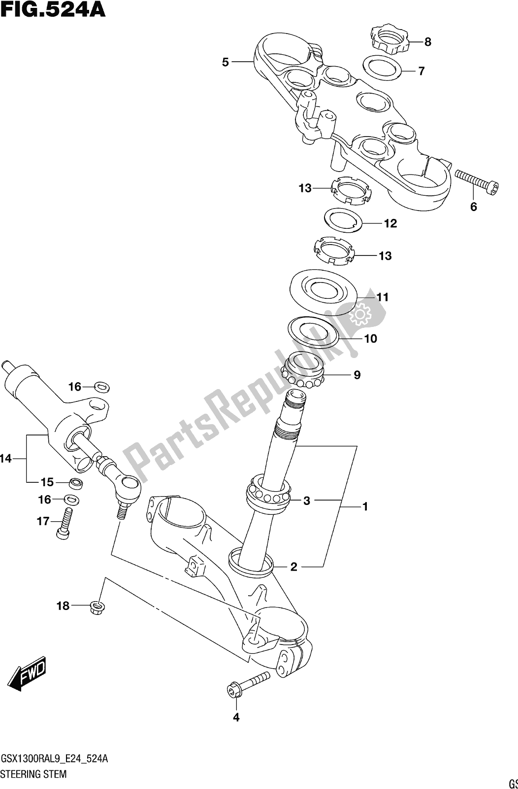 Todas as partes de Fig. 524a Steering Stem do Suzuki GSX 1300 RA 2019