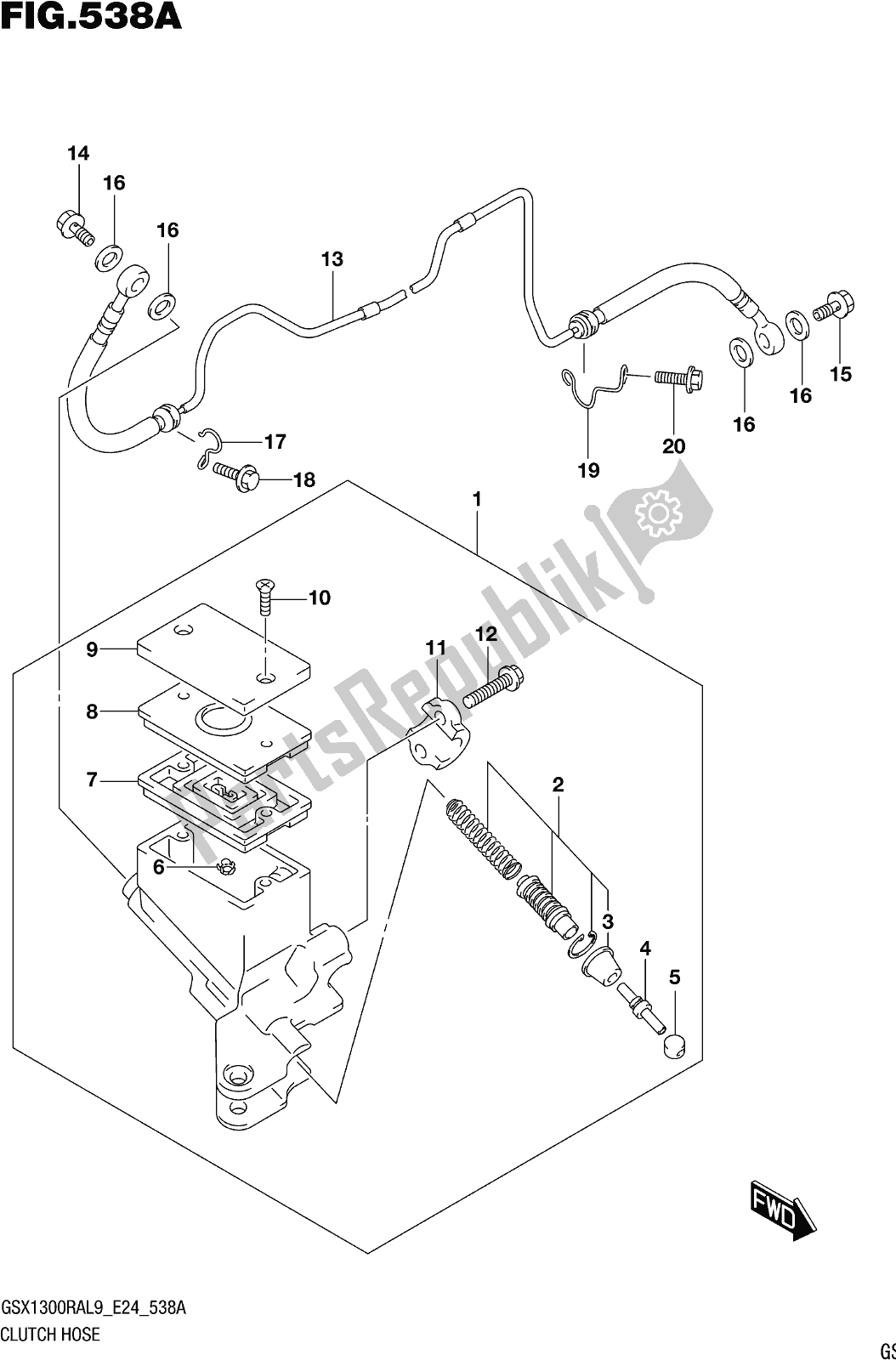 Toutes les pièces pour le Fig. 538a Clutch Hose du Suzuki GSX 1300 RA 2019