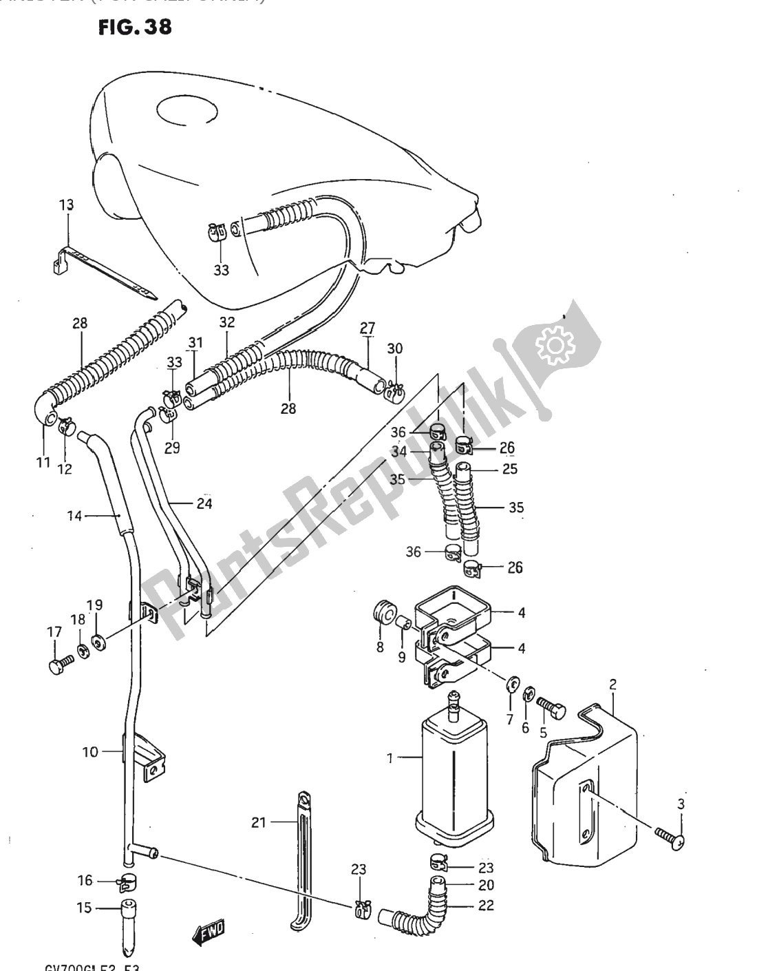 Tutte le parti per il Canister (for California) del Suzuki GV 700 Madura 1985