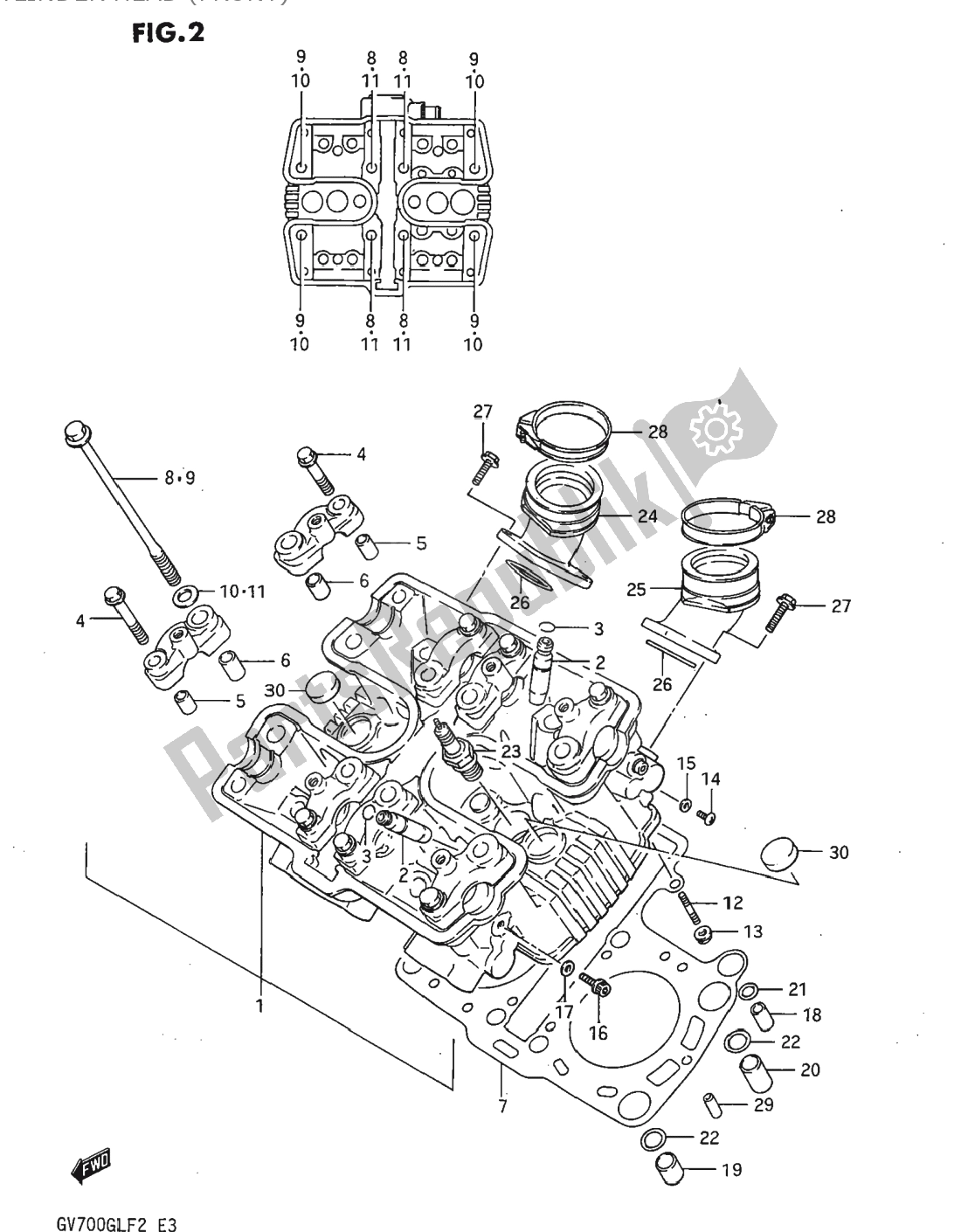 Tutte le parti per il Testata (anteriore) del Suzuki GV 700 Madura 1985