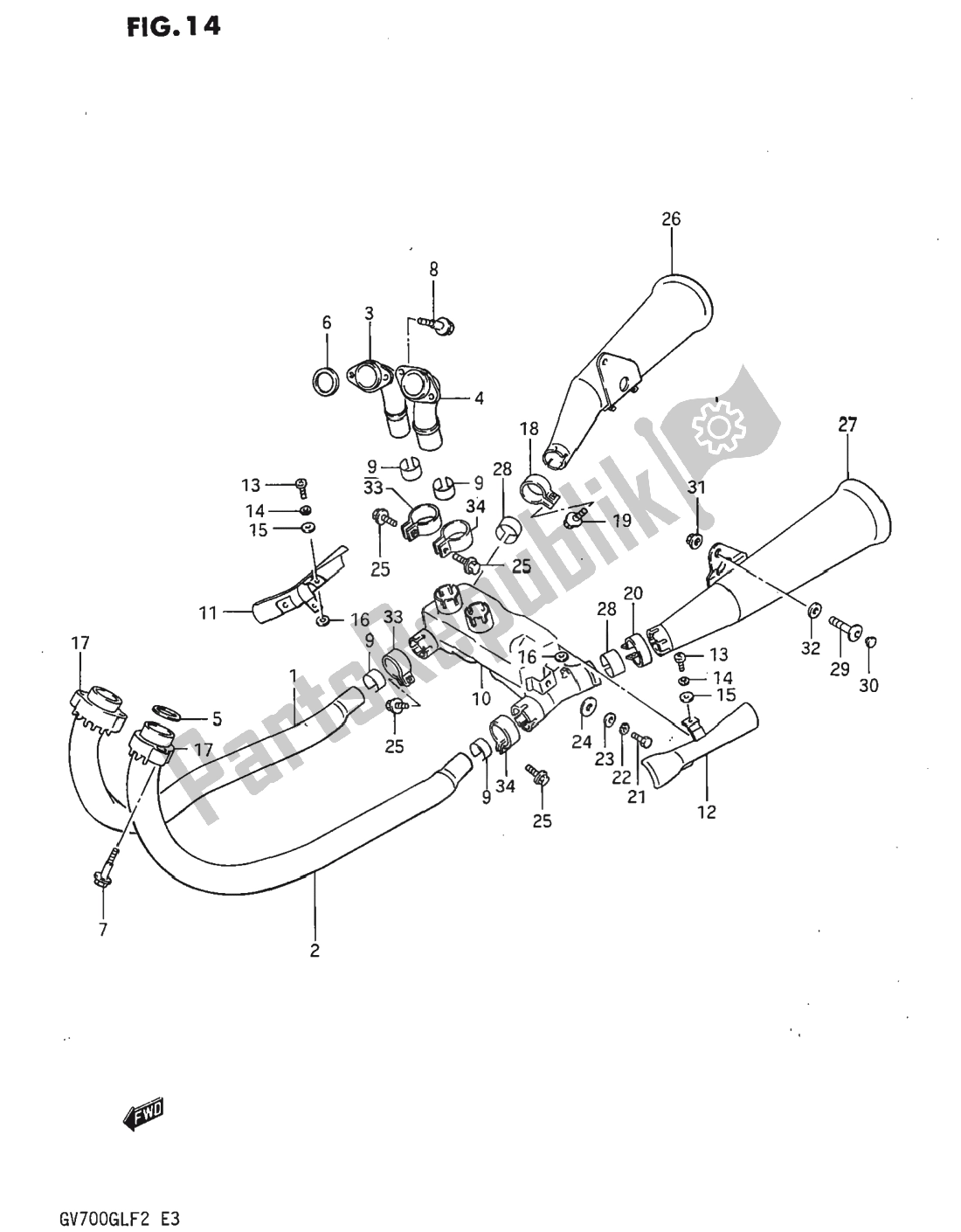 Tutte le parti per il Silenziatore del Suzuki GV 700 Madura 1985