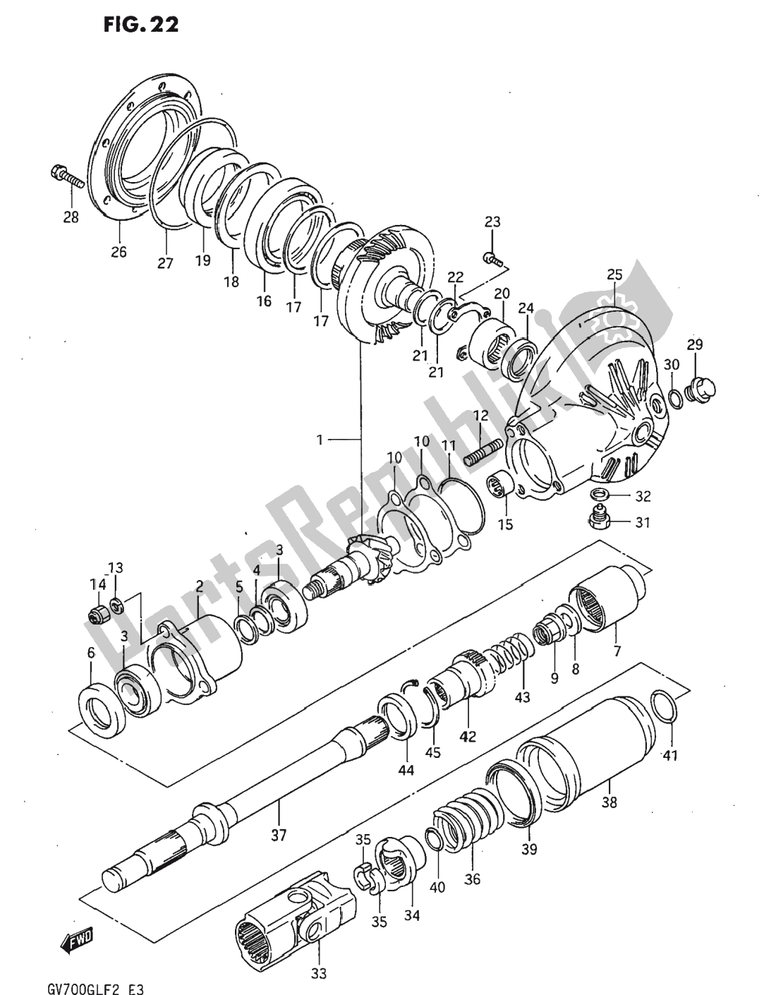 Tutte le parti per il Propeller Shaft - Final Drive Gear del Suzuki GV 700 Madura 1985