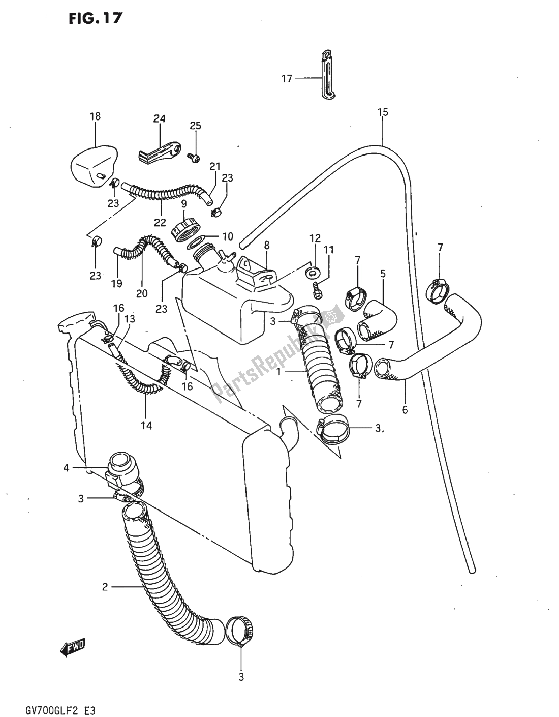 Tutte le parti per il Radiator Hose - Reserve Tank del Suzuki GV 700 Madura 1985