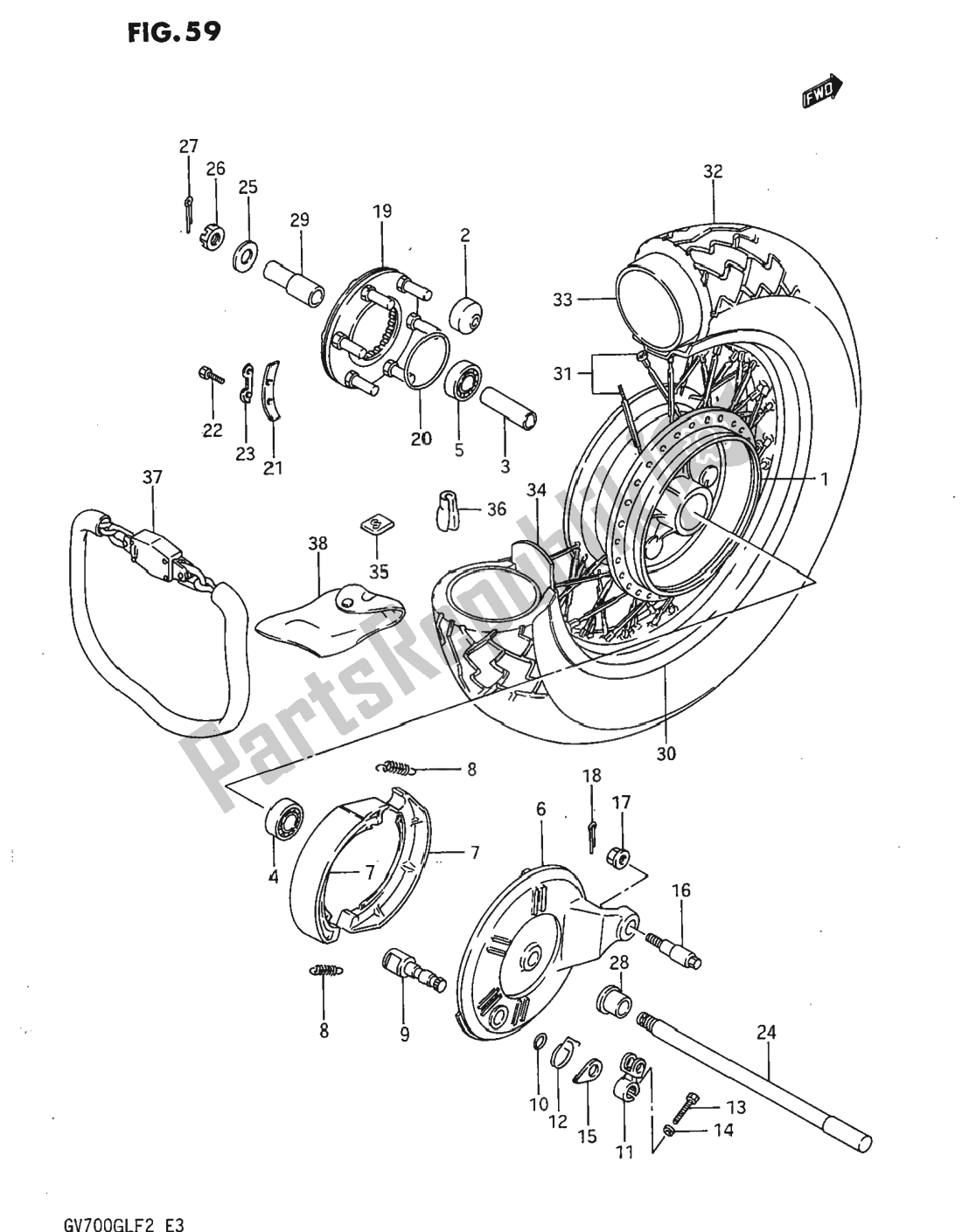 Tutte le parti per il Ruota Posteriore del Suzuki GV 700 Madura 1985