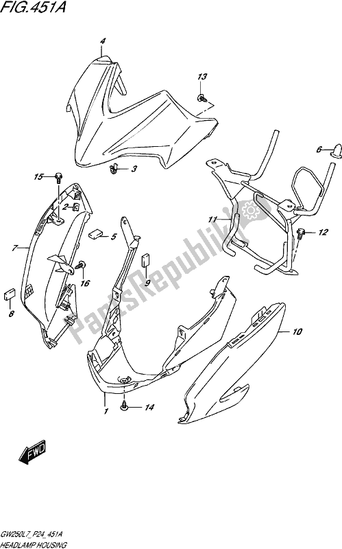 Todas as partes de Headlamp Housing (gw250l7 P24) do Suzuki GW 250 2017