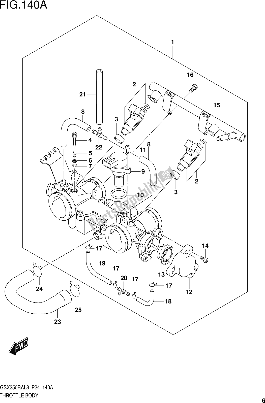 Alle onderdelen voor de Fig. 140a Throttle Body van de Suzuki GW 250 RA 2018