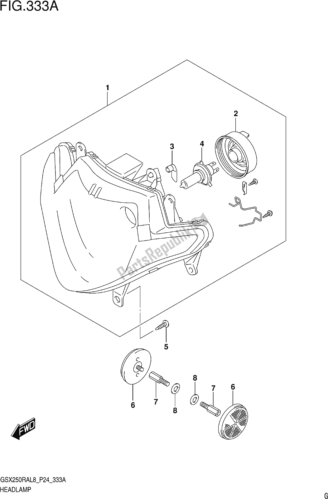 Todas las partes para Fig. 333a Headlamp de Suzuki GW 250 RA 2018