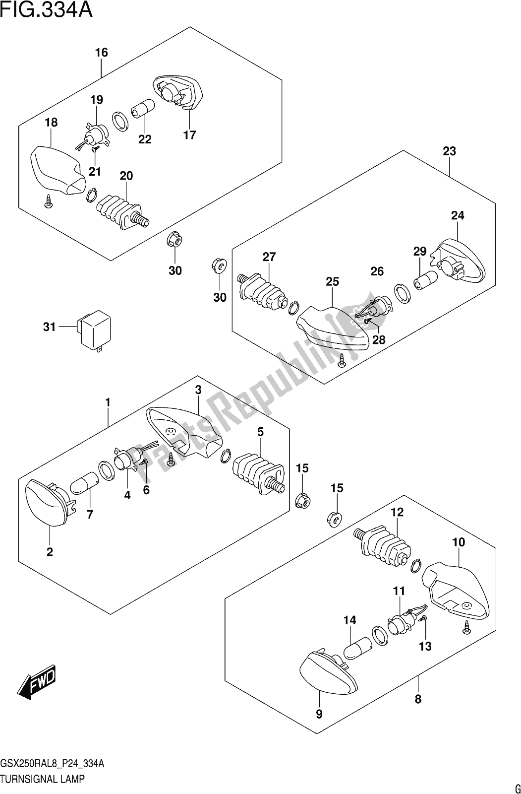 Todas las partes para Fig. 334a Turnsignal Lamp de Suzuki GW 250 RA 2018