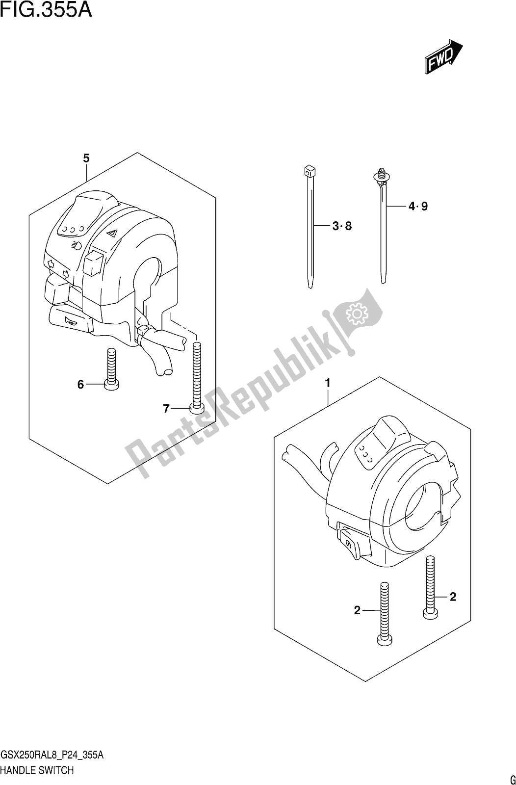 Todas las partes para Fig. 355a Handle Switch de Suzuki GW 250 RA 2018