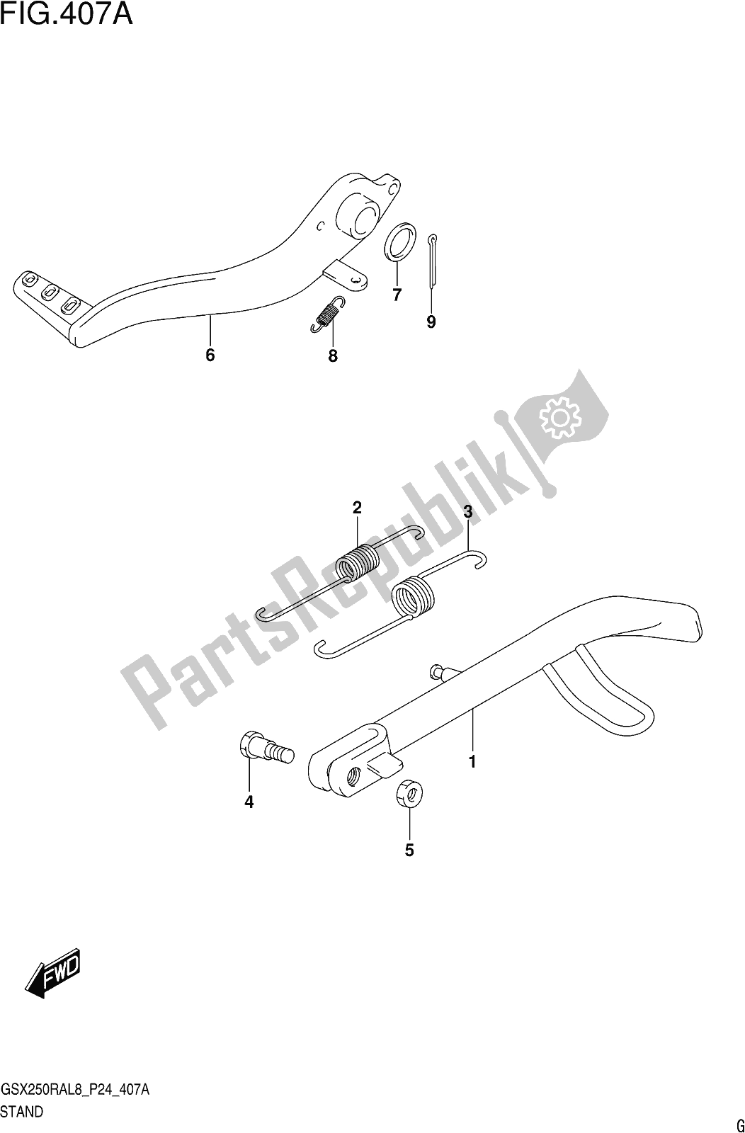 Todas las partes para Fig. 407a Stand de Suzuki GW 250 RA 2018