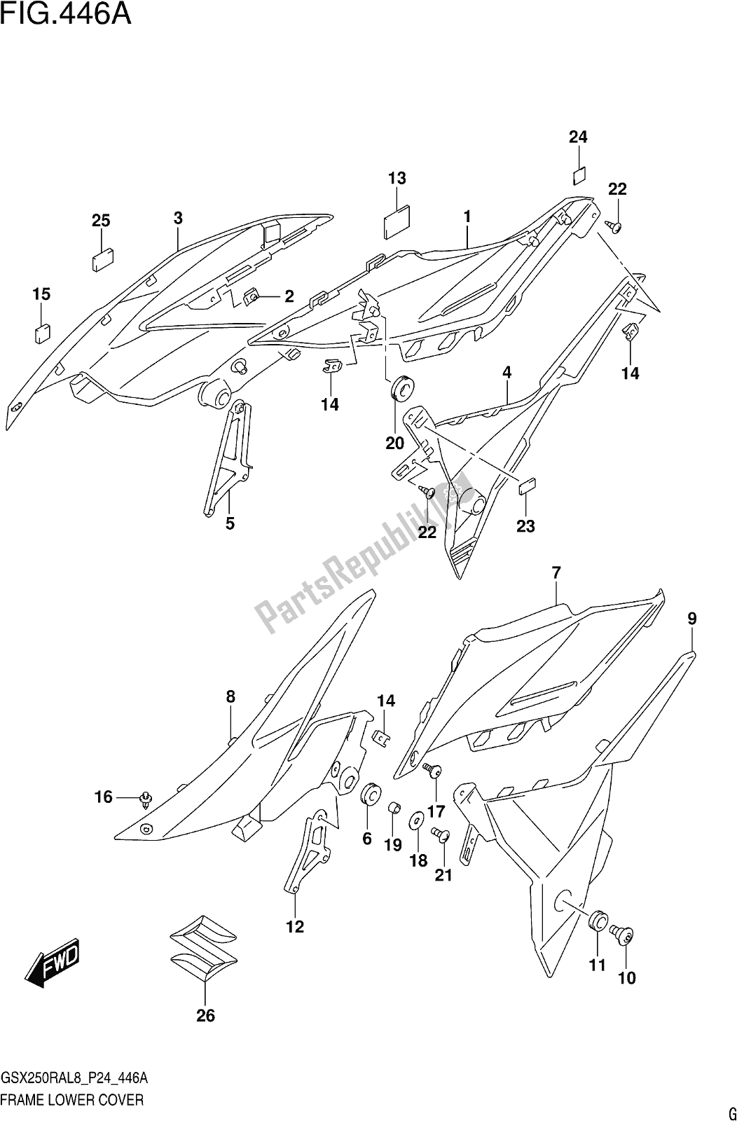 Toutes les pièces pour le Fig. 446a Frame Lower Cover (gw250ral8 P24) du Suzuki GW 250 RA 2018