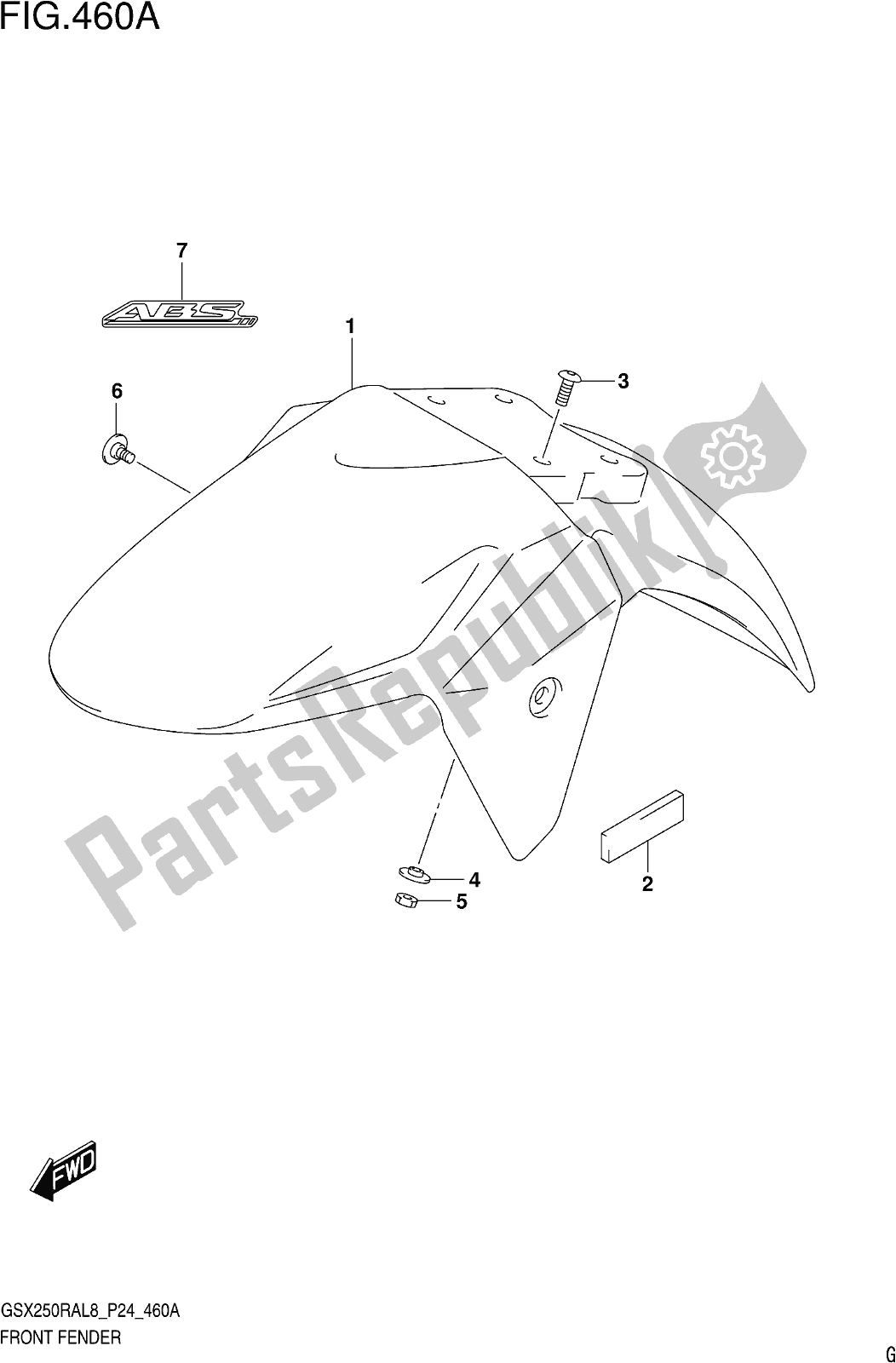 Alle onderdelen voor de Fig. 460a Front Fender (gw250ral8 P24) van de Suzuki GW 250 RA 2018