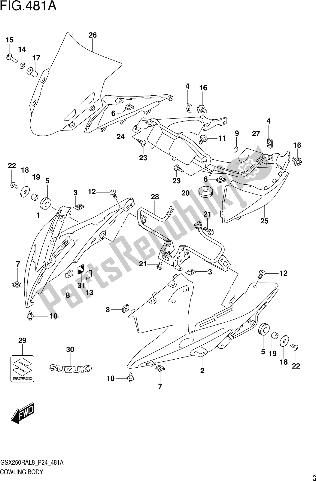 Todas las partes para Fig. 481a Cowling Body (gw250ral8 P24) de Suzuki GW 250 RA 2018