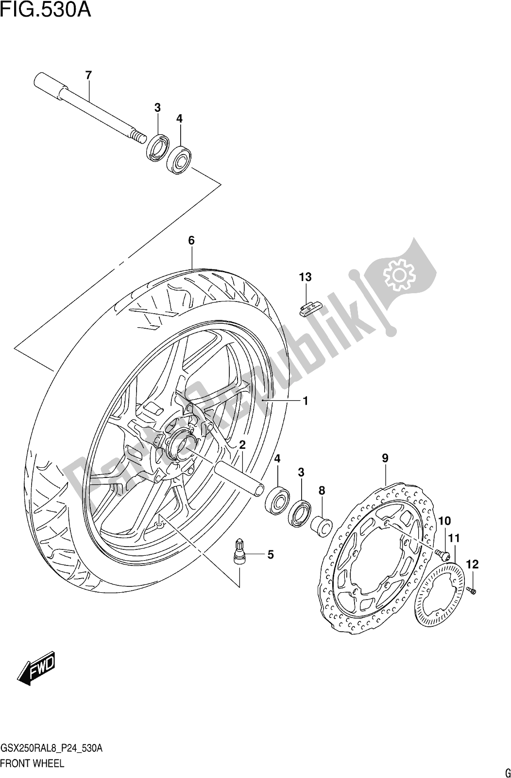 Alle onderdelen voor de Fig. 530a Front Wheel (gw250ral8 P24) van de Suzuki GW 250 RA 2018