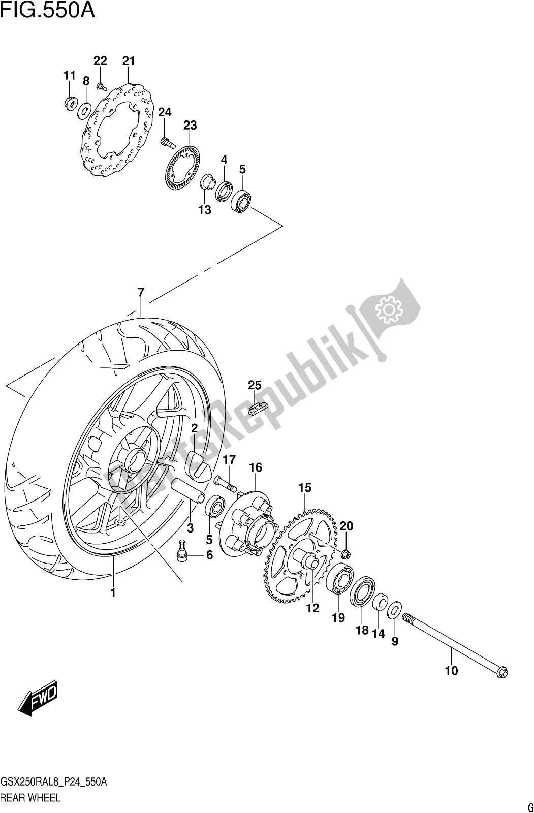 Todas las partes para Fig. 550a Rear Wheel (gw250ral8 P24) de Suzuki GW 250 RA 2018