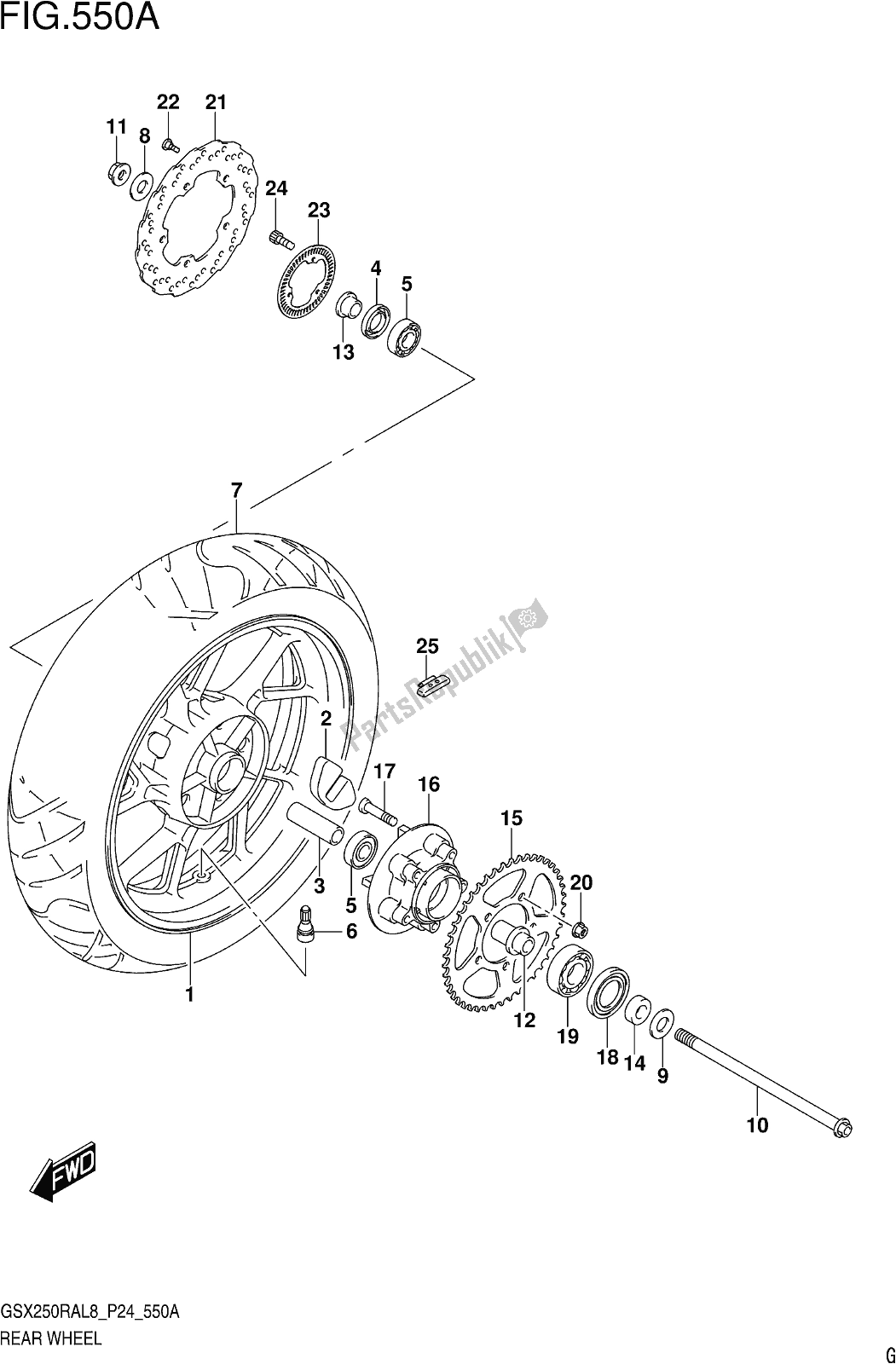 Todas las partes para Fig. 550a Rear Wheel (gw250ral8 P24) de Suzuki GW 250 RA 2018