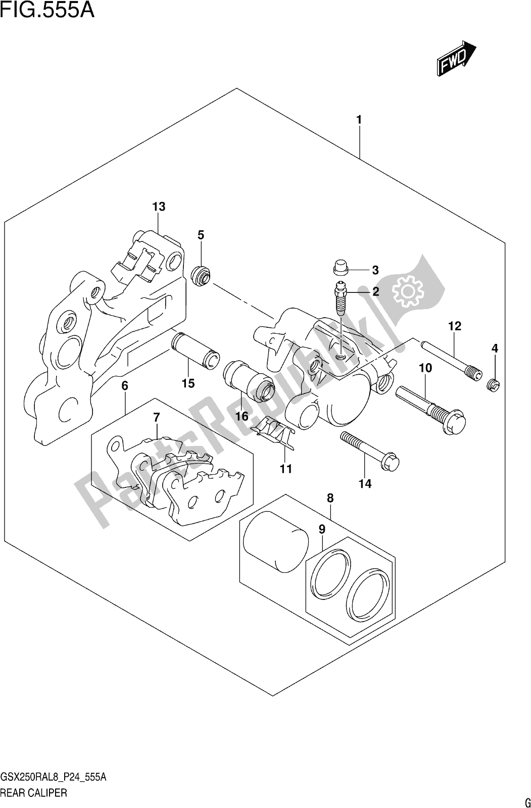 Todas las partes para Fig. 555a Rear Caliper de Suzuki GW 250 RA 2018