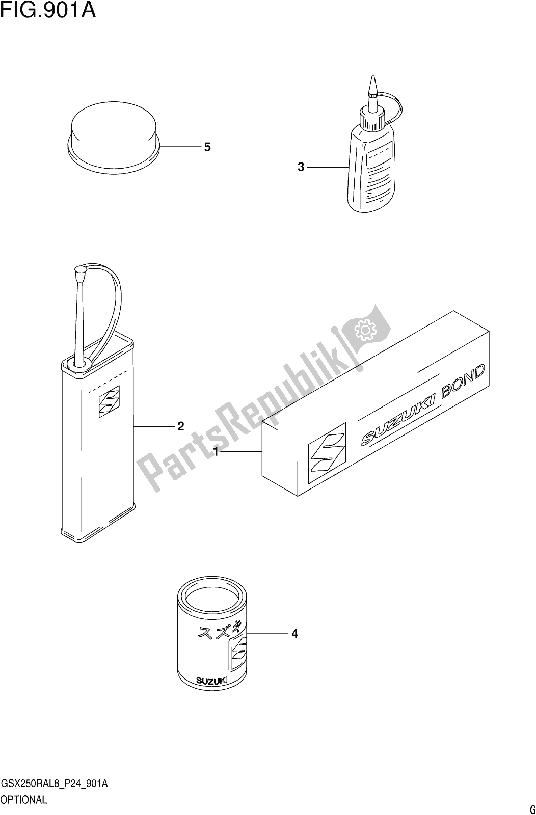 Todas las partes para Fig. 901a Optional de Suzuki GW 250 RA 2018