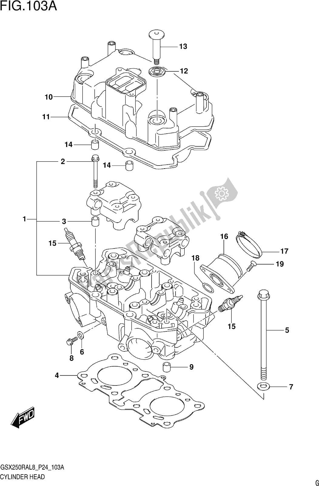 All parts for the Fig. 103a Cylinder Head of the Suzuki GW 250 RAZ 2018