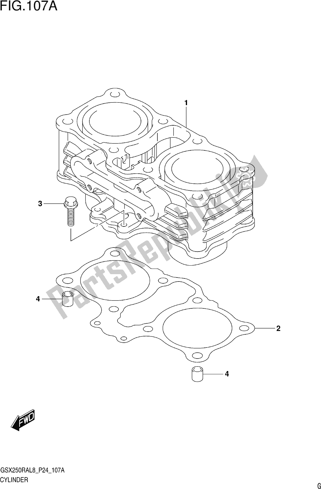 All parts for the Fig. 107a Cylinder of the Suzuki GW 250 RAZ 2018