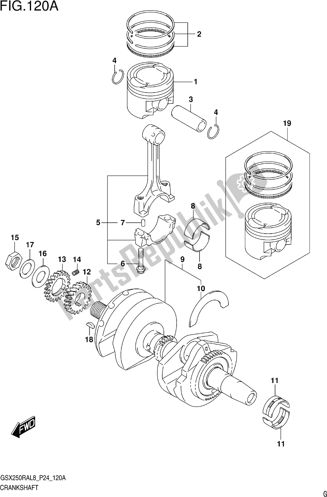 All parts for the Fig. 120a Crankshaft of the Suzuki GW 250 RAZ 2018