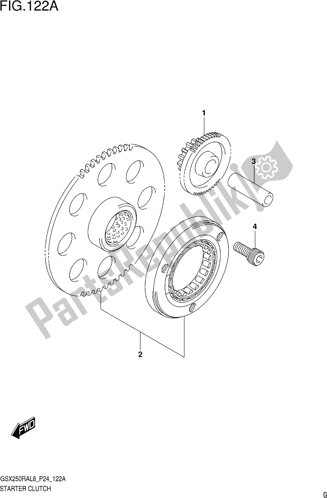 All parts for the Fig. 122a Starter Clutch of the Suzuki GW 250 RAZ 2018