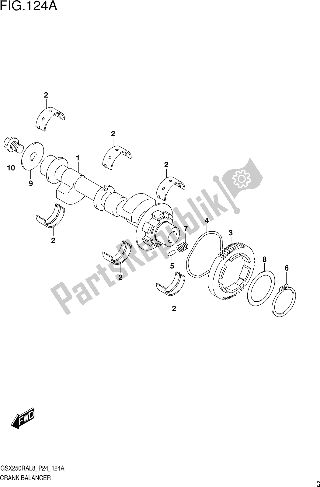 All parts for the Fig. 124a Crank Balancer of the Suzuki GW 250 RAZ 2018