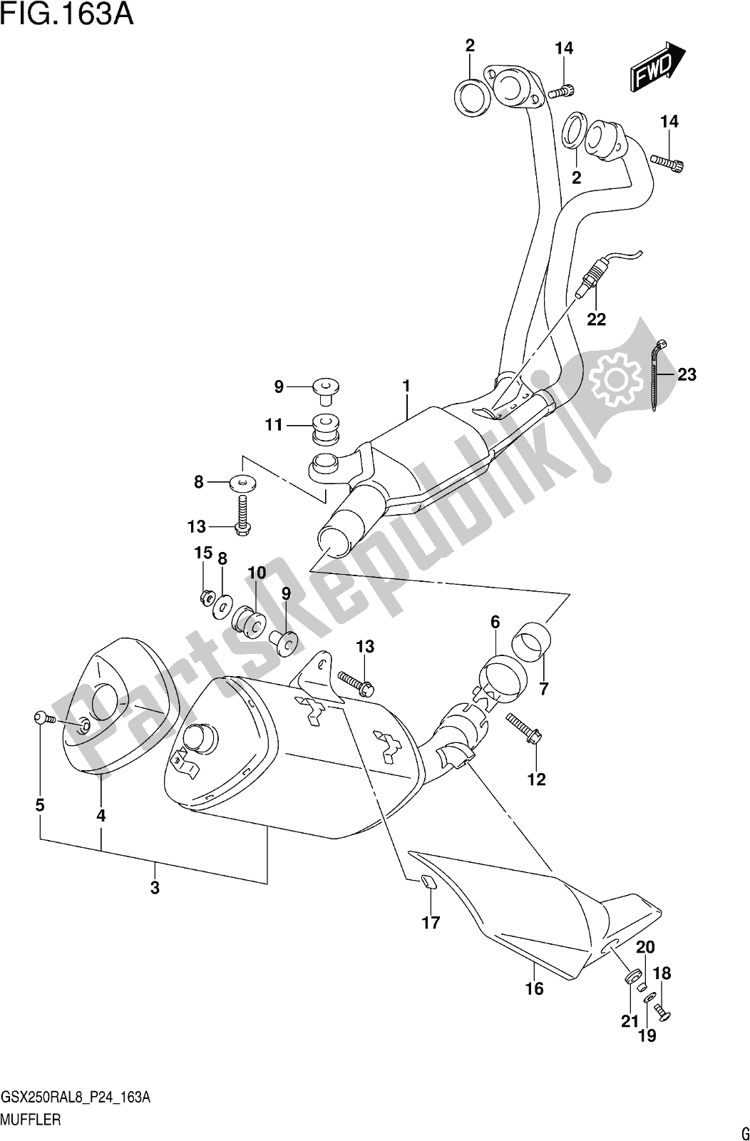 All parts for the Fig. 163a Muffler of the Suzuki GW 250 RAZ 2018