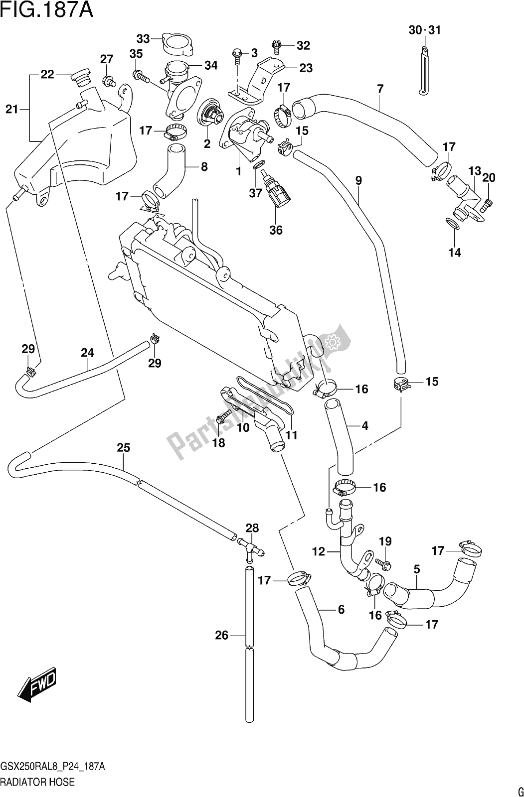 Wszystkie części do Fig. 187a Radiator Hose Suzuki GW 250 RAZ 2018