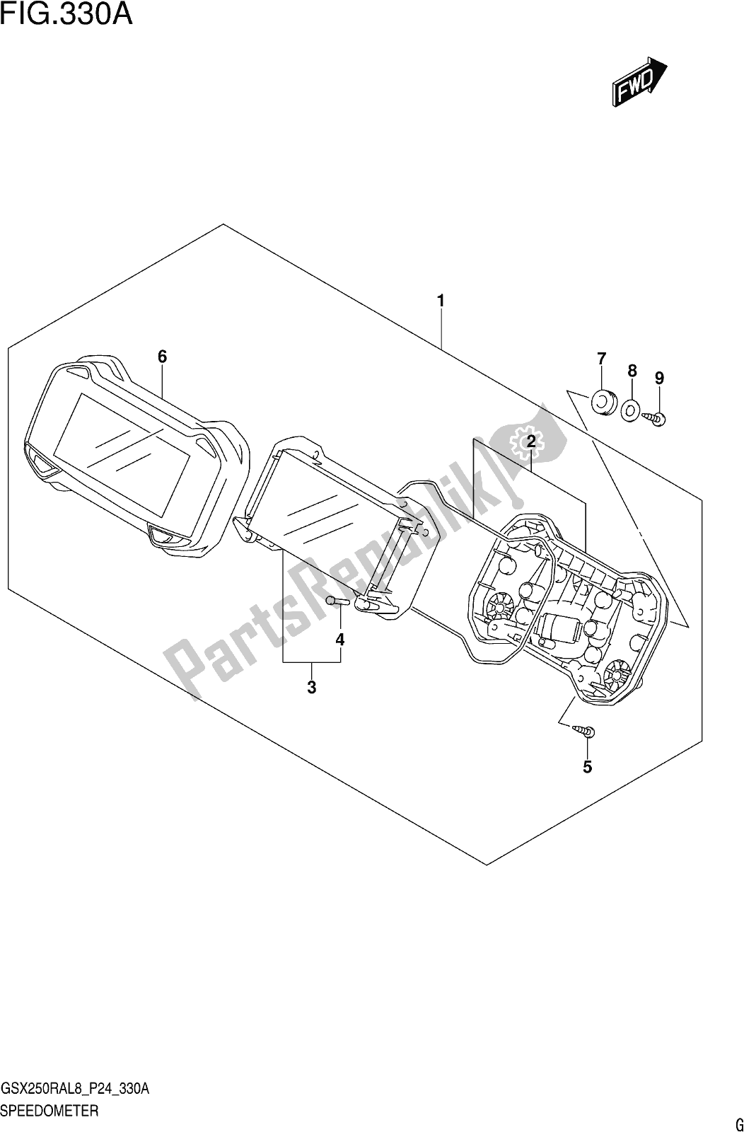 All parts for the Fig. 330a Speedometer of the Suzuki GW 250 RAZ 2018