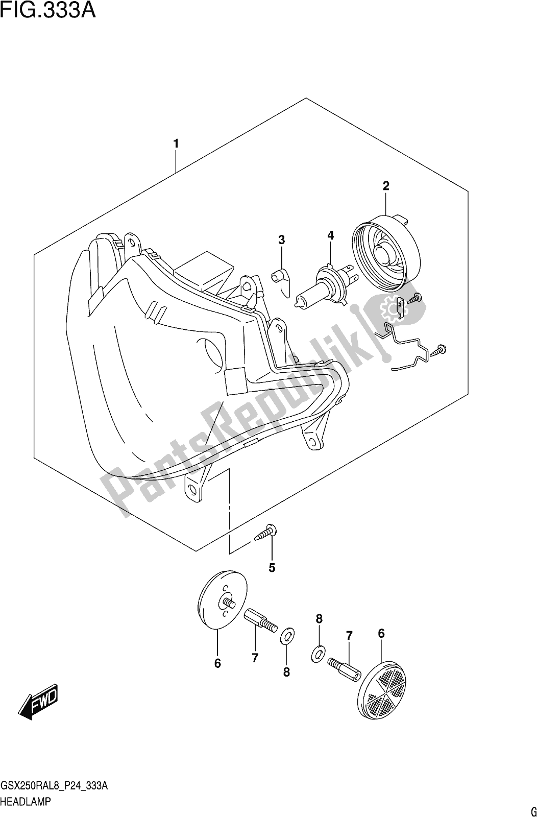 All parts for the Fig. 333a Headlamp of the Suzuki GW 250 RAZ 2018