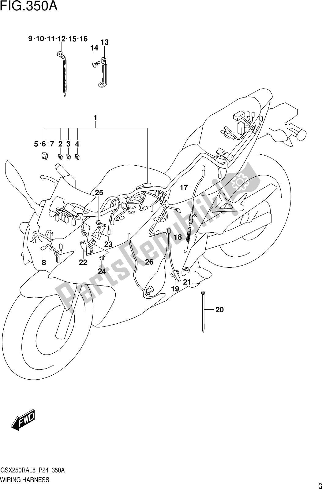 All parts for the Fig. 350a Wiring Harness of the Suzuki GW 250 RAZ 2018