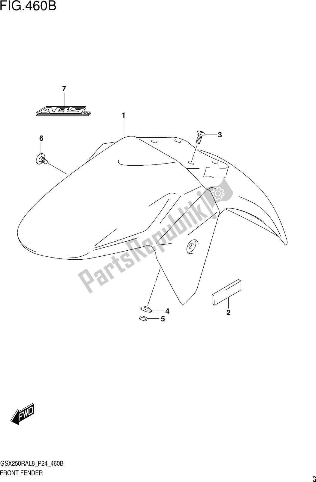 All parts for the Fig. 460b Front Fender (gw250razl8 P24) of the Suzuki GW 250 RAZ 2018