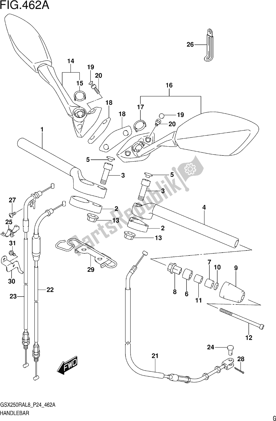 Alle onderdelen voor de Fig. 462a Handlebar van de Suzuki GW 250 RAZ 2018