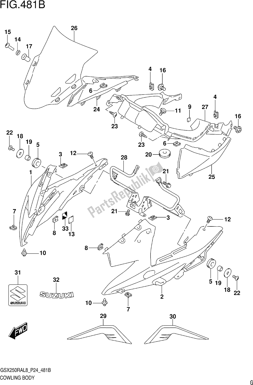 All parts for the Fig. 481b Cowling Body (gw250razl8 P24) of the Suzuki GW 250 RAZ 2018