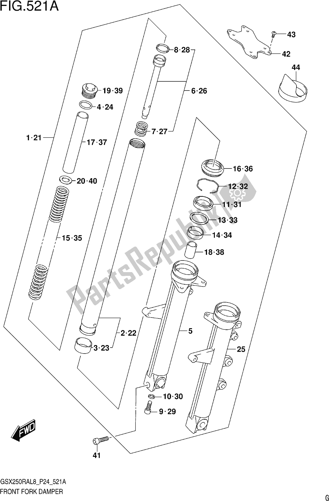 Alle onderdelen voor de Fig. 521a Front Fork Damper van de Suzuki GW 250 RAZ 2018