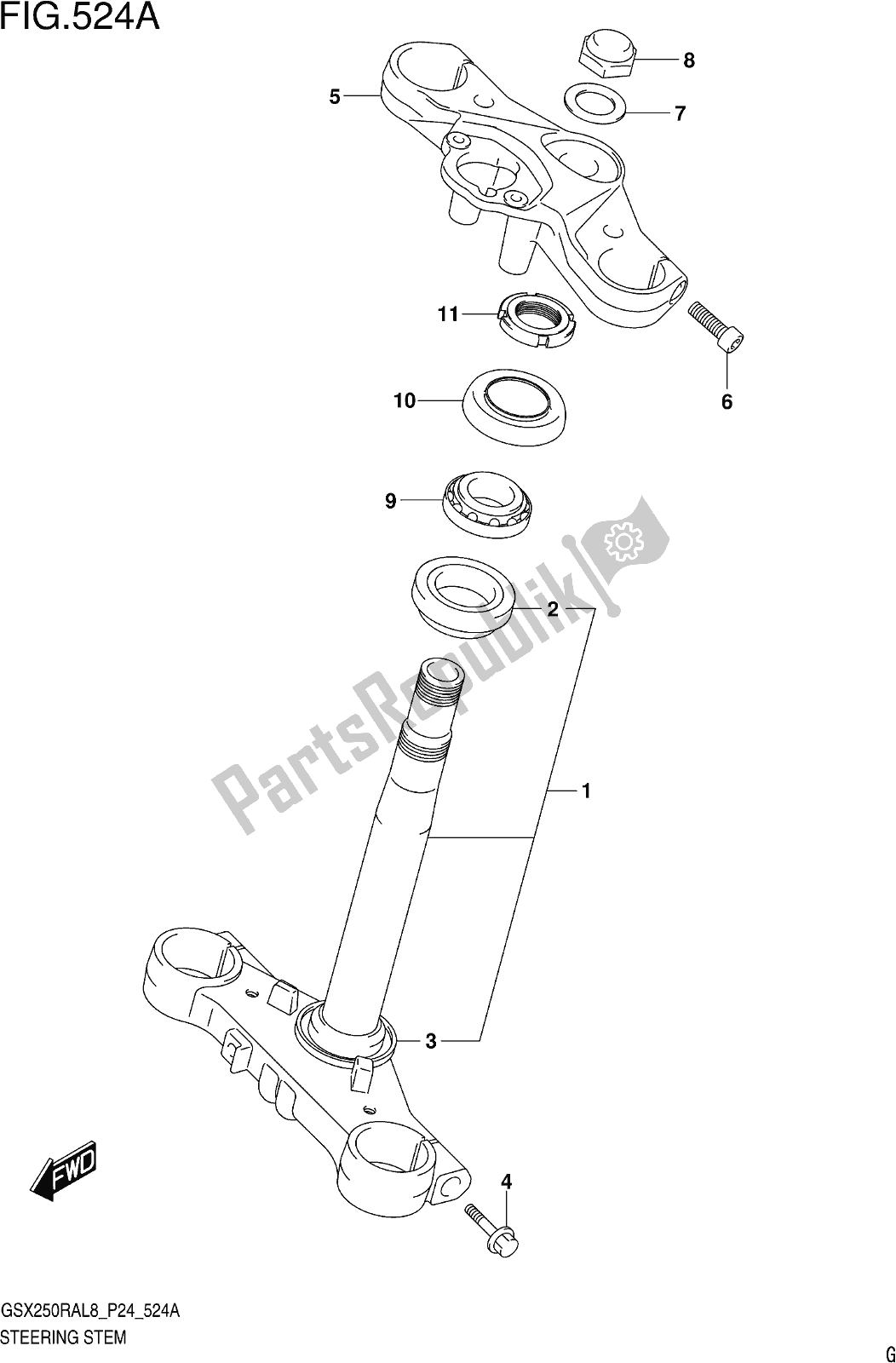All parts for the Fig. 524a Steering Stem of the Suzuki GW 250 RAZ 2018