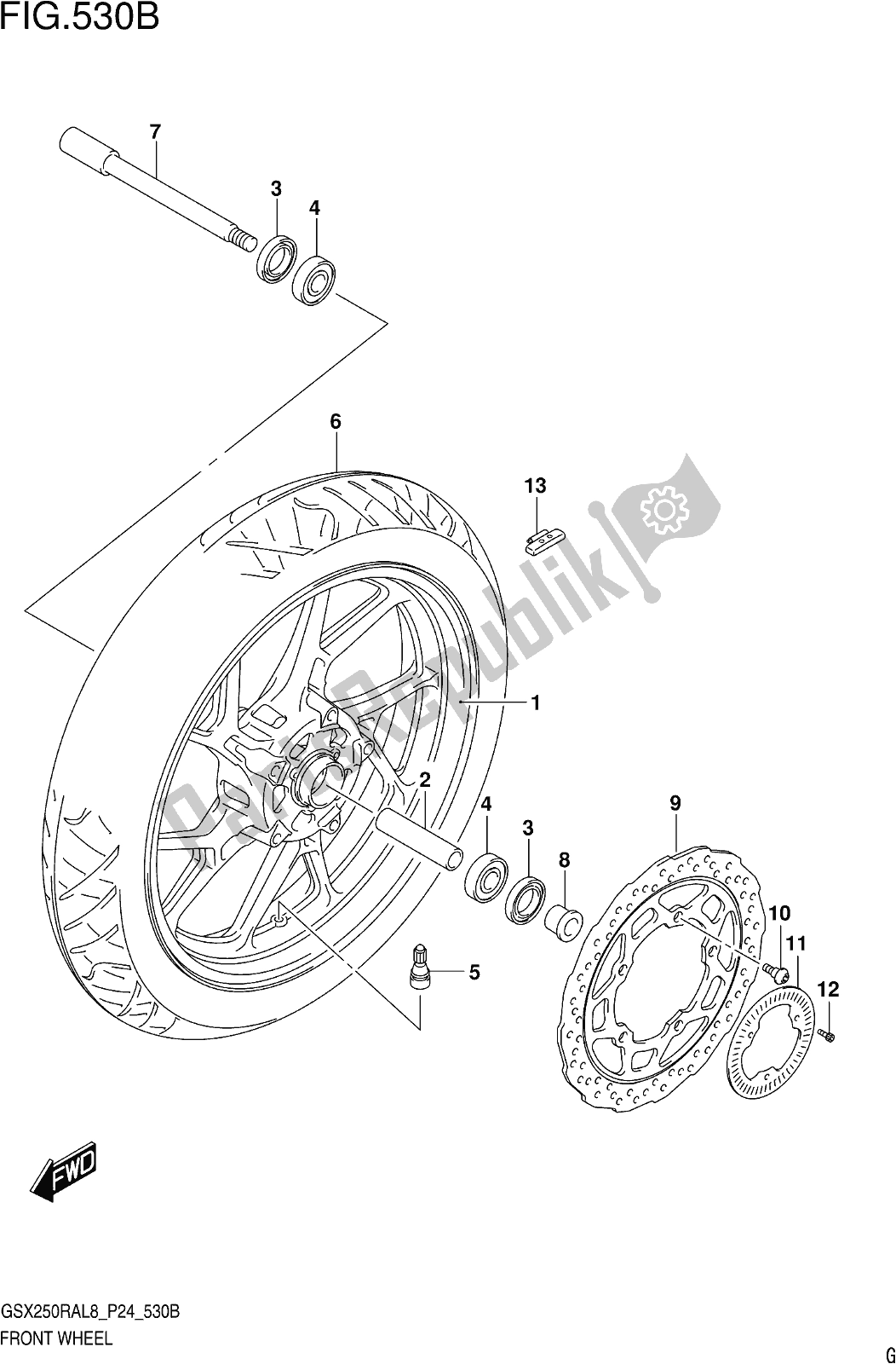 All parts for the Fig. 530b Front Wheel (gw250razl8 P24) of the Suzuki GW 250 RAZ 2018