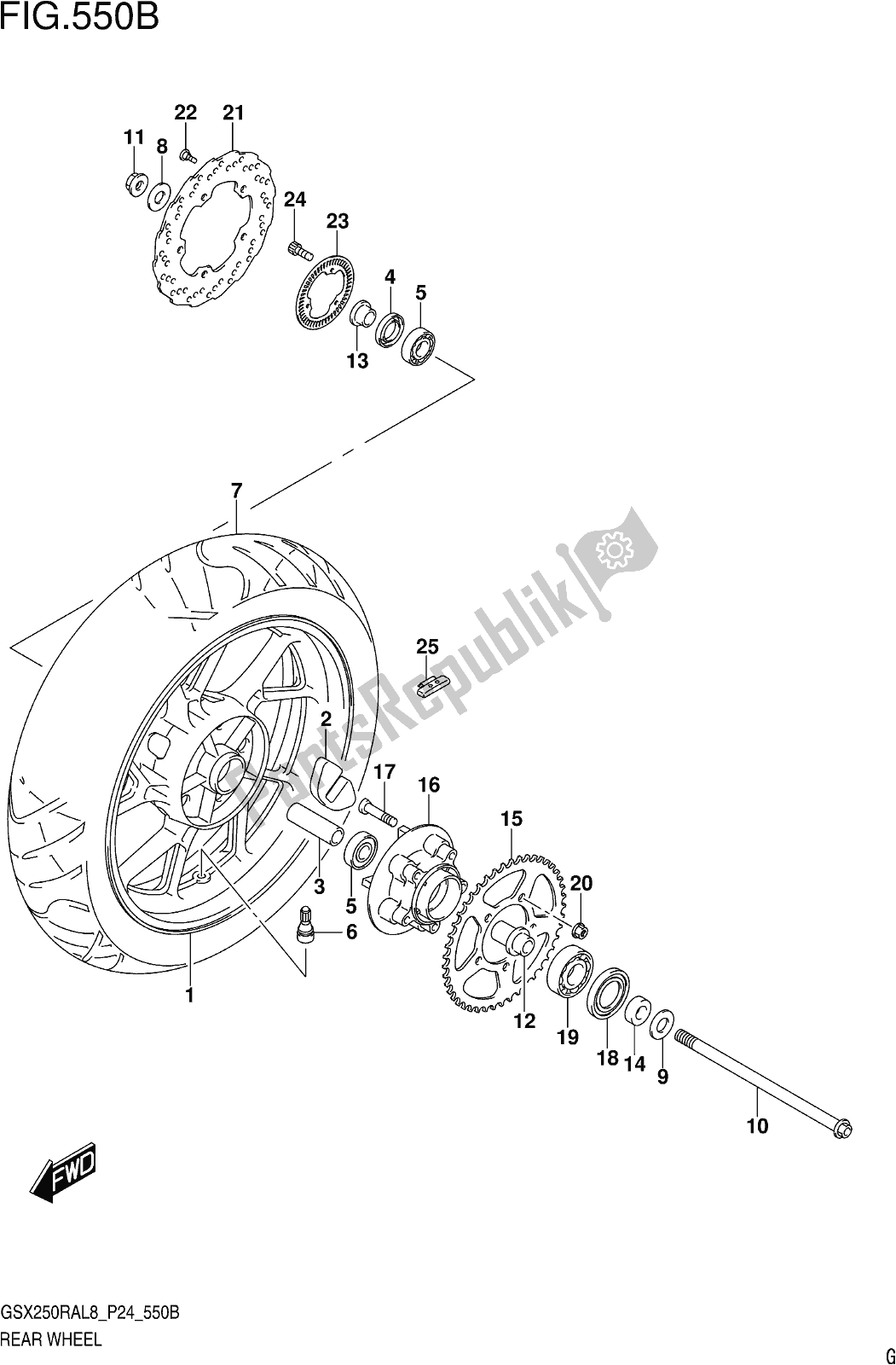 Alle onderdelen voor de Fig. 550b Rear Wheel (gw250razl8 P24) van de Suzuki GW 250 RAZ 2018