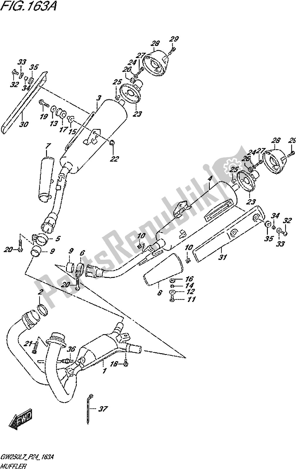 Todas as partes de Fig. 163a Muffler do Suzuki GW 250Z 2017