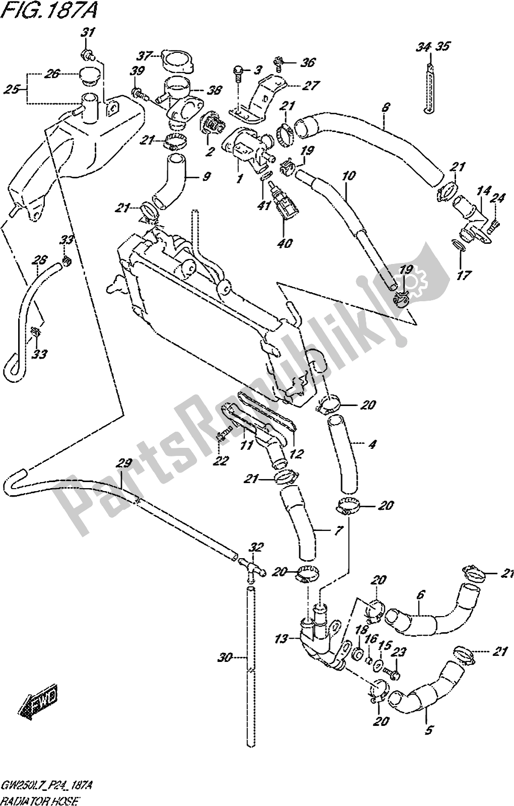 All parts for the Fig. 187a Radiator Hose of the Suzuki GW 250Z 2017