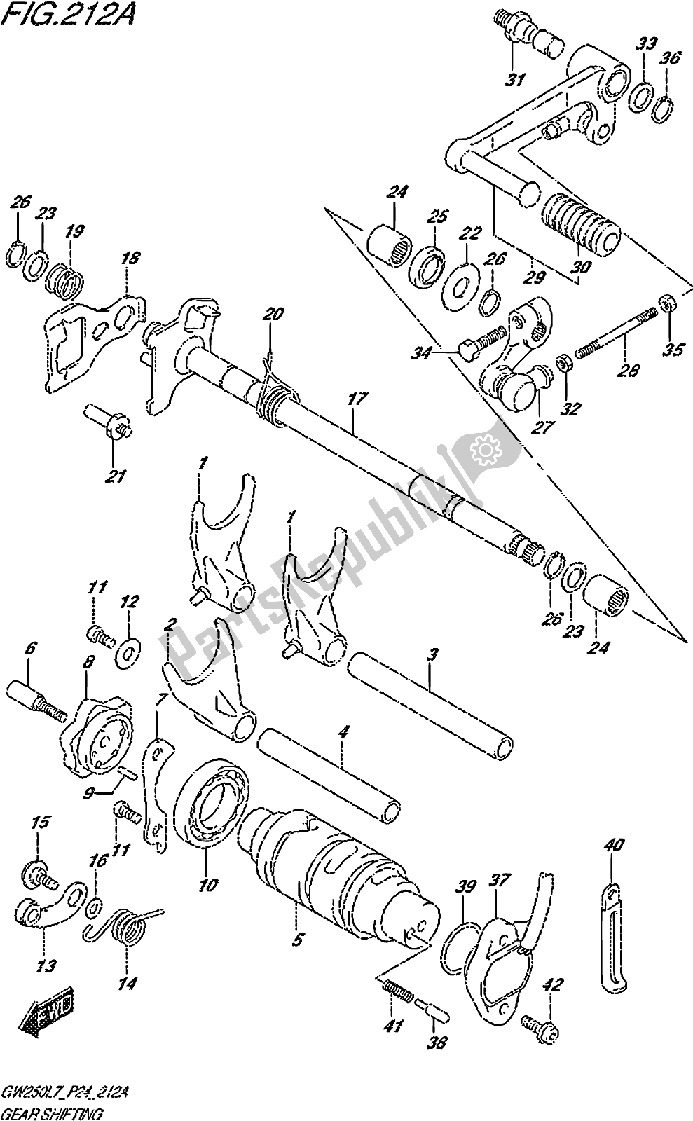 Alle onderdelen voor de Fig. 212a Gear Shifting van de Suzuki GW 250Z 2017